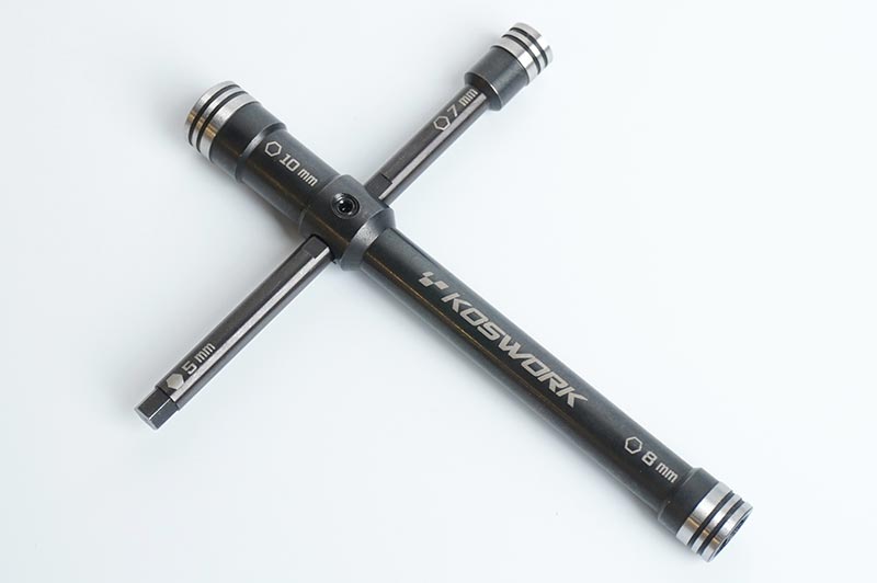 [���ܼ�] KOS13261 [KOSWORK] Glow Plug/Clutch Nut Cross Wrench (Nut 7, 8, 10mm & Hex 5mm)