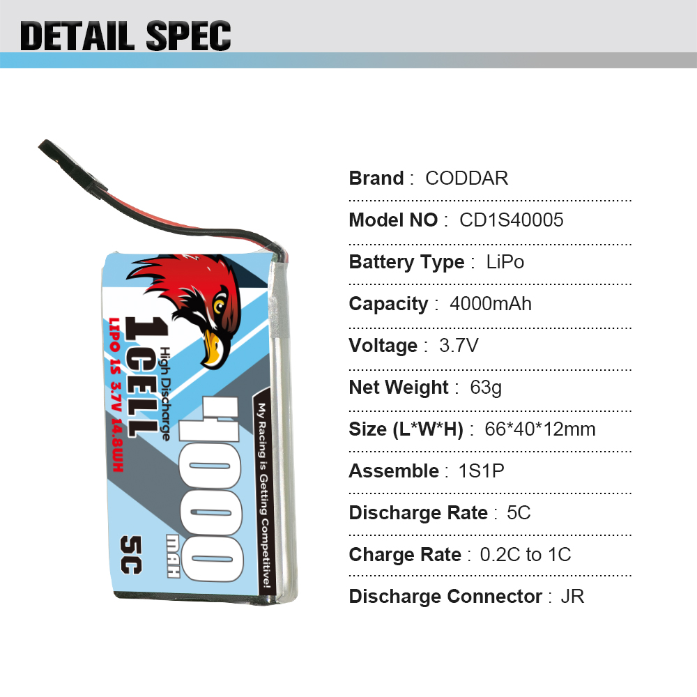 [ܼ] CD1S40005 [CODDAR] 3.7V 4000mAh 5C  Ƭ  ͸ (Sanwa M17  밡)