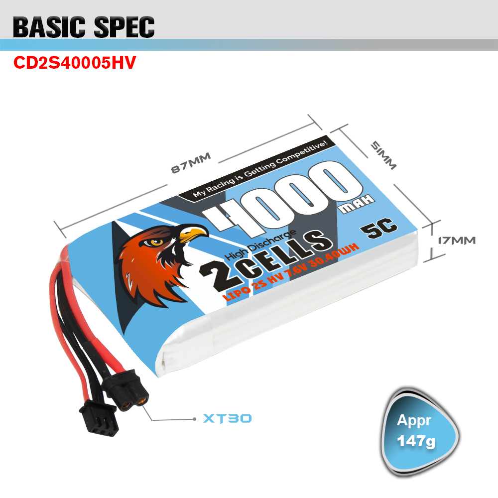 [ܼ] CD2S40005HV [CODDAR] 7.6V 4000mAh 5C  Ƭ  ͸ (Frsky QX7   )
