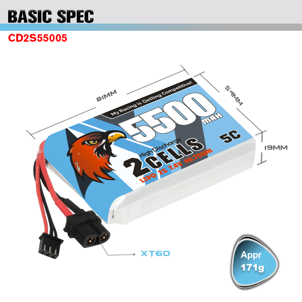 [���ܼ�] CD2S55005 [CODDAR] 7.4V 5500mAh 5C ������� ��Ƭ ������ ���͸� (Radiomaster TX16S ��� ����)