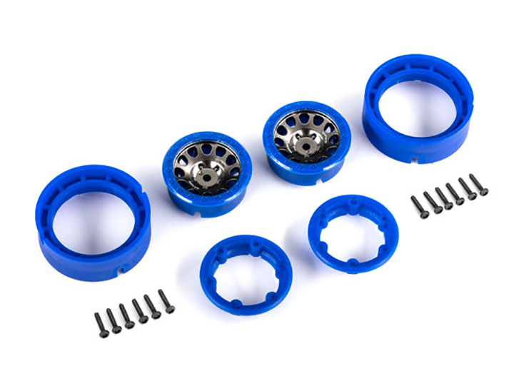 [ܼ] AX9781-BLKBL [Traxxas] AX9781-BLKBL Wheels, 1.0,Method Race Wheels? 105 Beadlock-satin black chrome with blue beadlock(2)