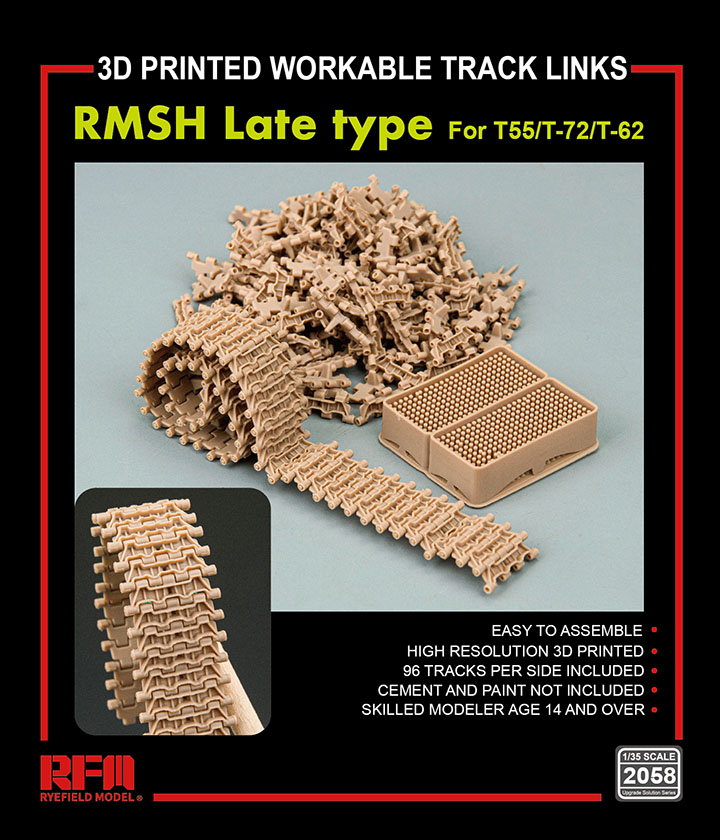 [ܼ] CRM2058 [RFM] CRM2058 1/35 RMSH late type workable track links for T55/T-72/T-62 (3D printed)-   -  