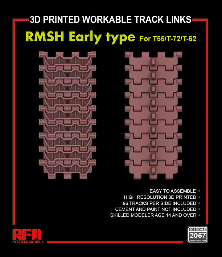 [ܼ] CRM2057 [RFM] CRM2057 1/35 RMSH Early type workable track links for T55/T-72/T-62 (3D printed)-   -  