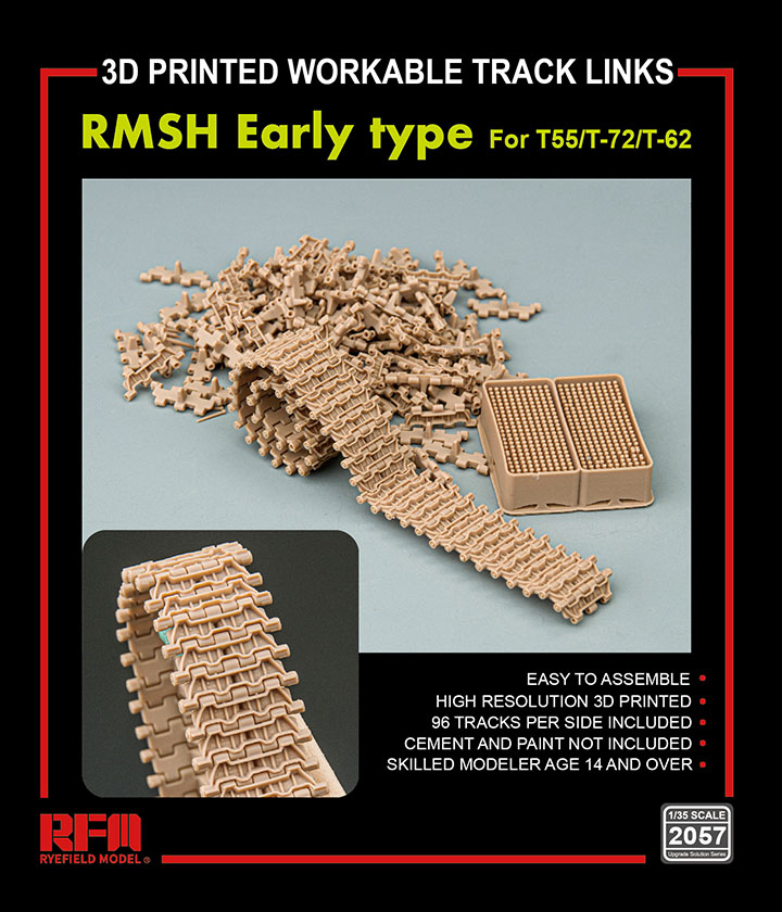 [ܼ] CRM2057 [RFM] CRM2057 1/35 RMSH Early type workable track links for T55/T-72/T-62 (3D printed)-   -  