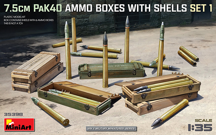 [ܼ] BE35398 [Miniart] BE35398 1/35 7.5cm PaK40 Ammo Boxes w/Shells Set 1
