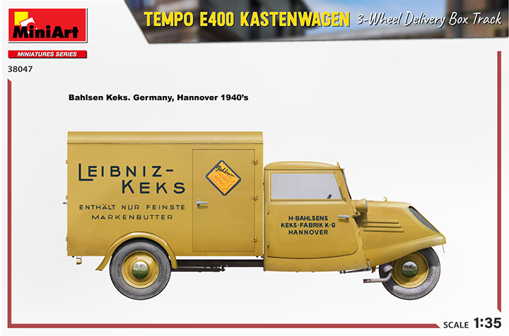 [ܼ] BE38047 [Miniart] BE38047 1/35 Tempo E400 Kastenwagen 3-Wheel Delivery Box Track