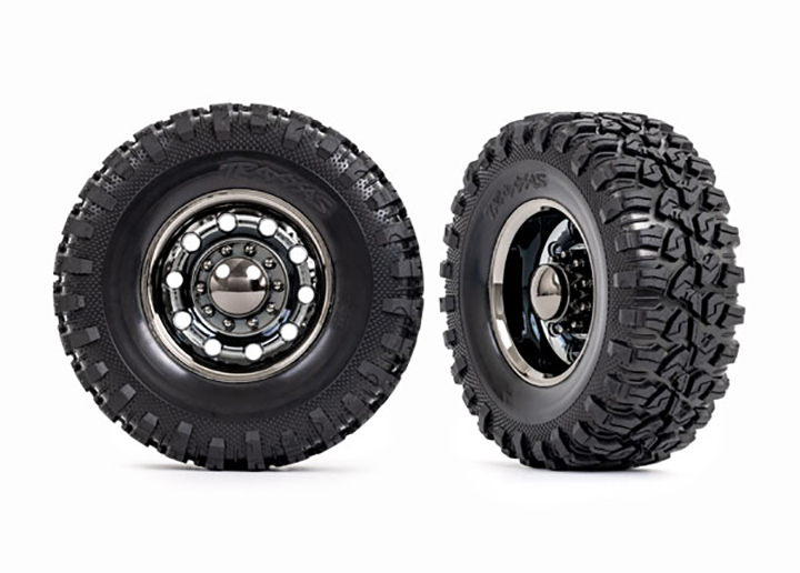 [���ܼ�] AX8854X [Traxxas] AX8854X Tires & wheels,assembled,glued-TRX-6? Big Rig 2.2 black chrome wheels, rear) (2)