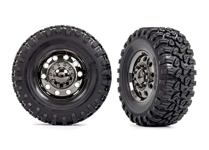 [ܼ] AX8854 [Traxxas] AX8854 Tires & wheels,assembled,glued,TRX-6? Big Rig 2.2 black chrome wheels (front) (2)