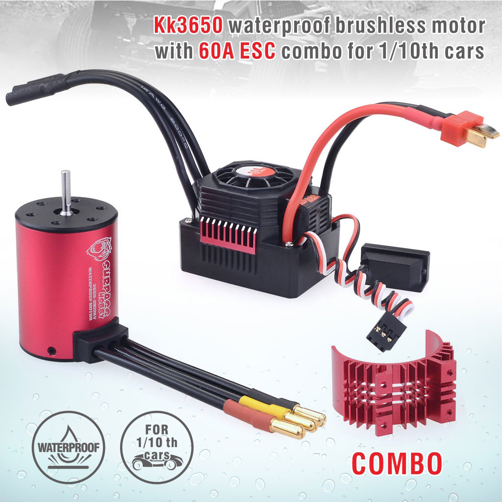 [ܼ] 697238888112 [SURPASS HOBBY] Waterproof 3650 Brushless Motor with 60A ESC Combo Red Heatsink (5200KV)