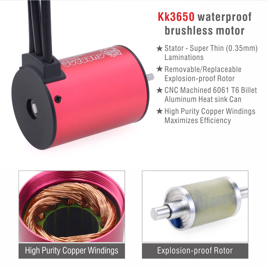 [ܼ] 697238888112 [SURPASS HOBBY] Waterproof 3650 Brushless Motor with 60A ESC Combo Red Heatsink (5200KV)