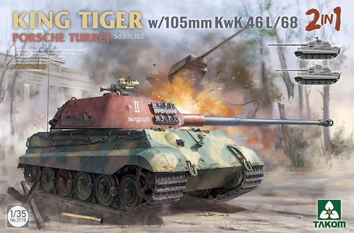 [ܼ] BT2178 [Takom] BT2178 1/35 King Tiger Sd.Kfz.182 Porsche Turret w/105mm KwK 46 L/68 (2 in 1)