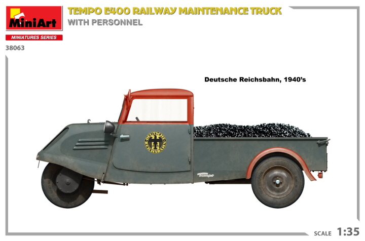 [���ܼ�] BE38063 [Miniart] BE38063 1/35 Tempo E400 Railway Maintenance Truck with Personnel