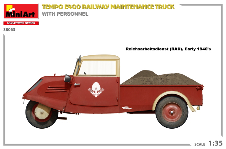 [���ܼ�] BE38063 [Miniart] BE38063 1/35 Tempo E400 Railway Maintenance Truck with Personnel