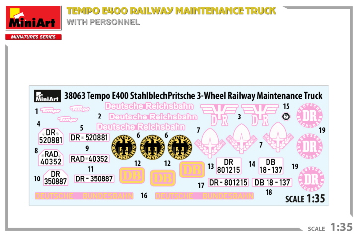 [���ܼ�] BE38063 [Miniart] BE38063 1/35 Tempo E400 Railway Maintenance Truck with Personnel