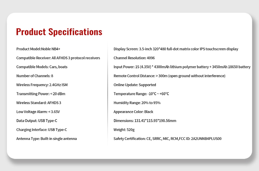 [ܼ] NB4PLUS-EN-0200 [FLY-SKY] Fly Sky Noble NB4 8ch Touch Screen