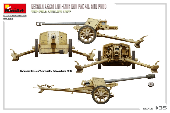 [ܼ] BE35400 [Miniart] BE35400 1/35 German 7.5cm Anti-Tank Gun PaK 40. Mid Prod w/ Artillery Crew