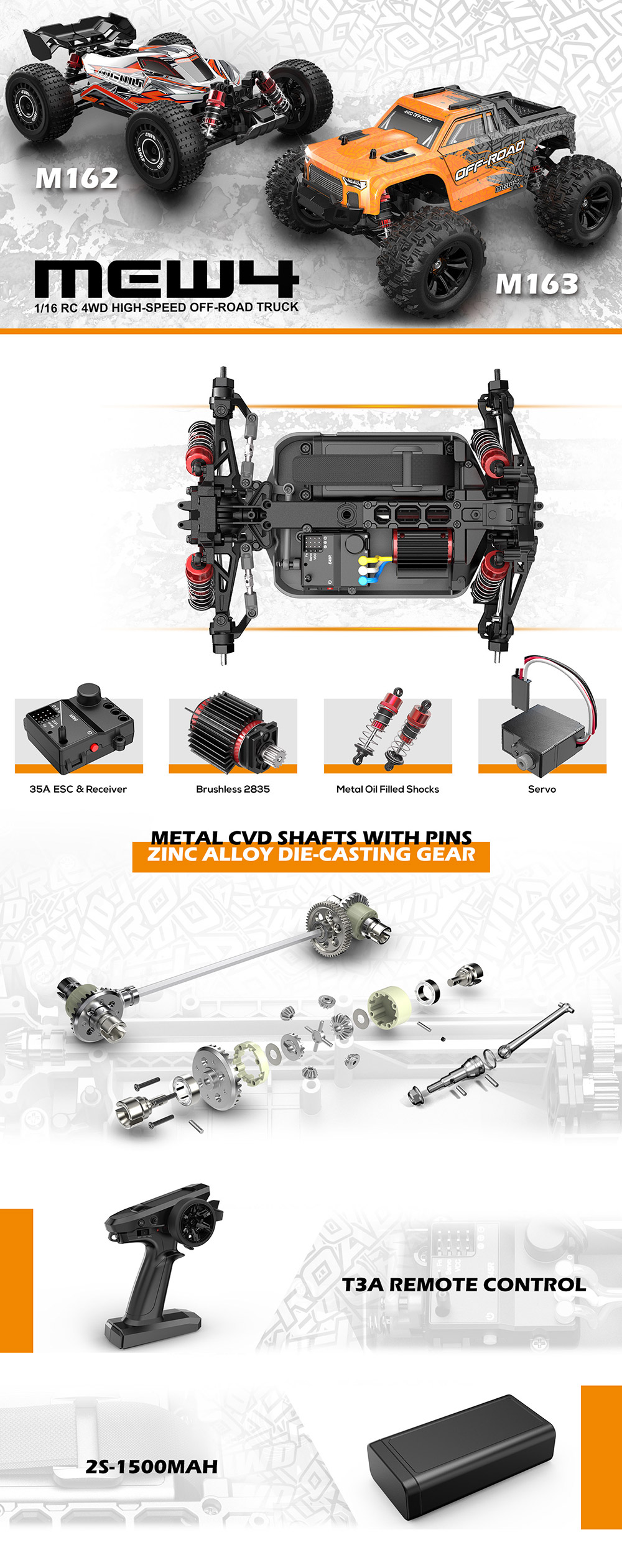 [ܼ] M163 [MJX RC]  MJX MEW4 M163 1/16 2.4G 4WD RC ڵ 귯ø ε   39km/h  Ʈ  - - USB,͸,  ǮƮ