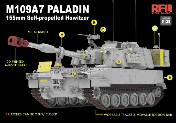 [���ܼ�] CRM5129 [RFM] CRM5129 1/35 M109A7 Paladin 155mm self-propelled w/Metal Gun Barrel & Workable Track Links