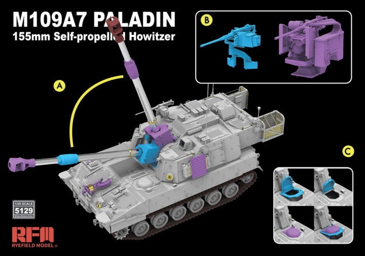 [���ܼ�] CRM5129 [RFM] CRM5129 1/35 M109A7 Paladin 155mm self-propelled w/Metal Gun Barrel & Workable Track Links