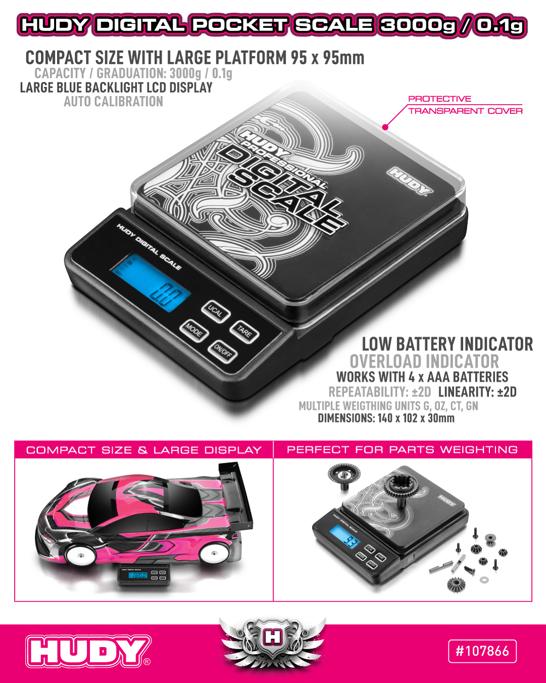 [���ܼ�] 107866 [HUDY] 107866 PROFFESIONAL DIGITAL POCKET SCALE 3000g/0.1g