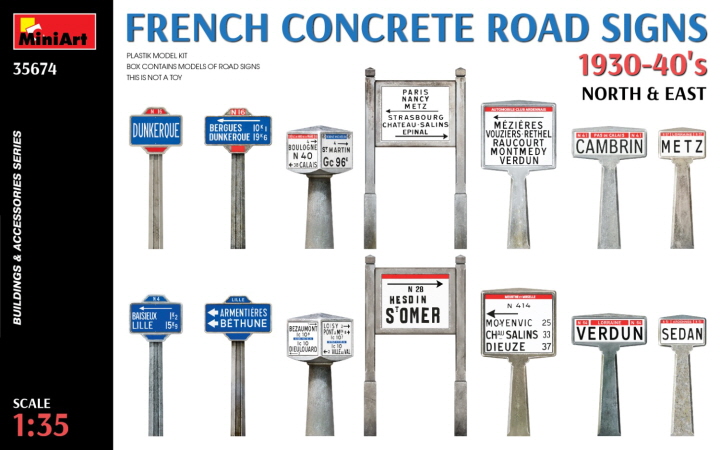 [ܼ] BE35674 [Miniart] BE35674 1/35 French Concrete Road Signs 1930-40s. North & East