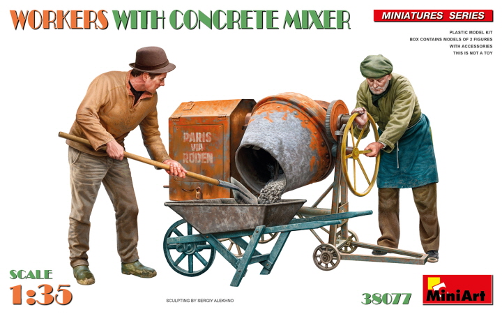 [ܼ] BE38077 [Miniart] BE38077 1/35 WORKERS WITH CONCRETE MIXER