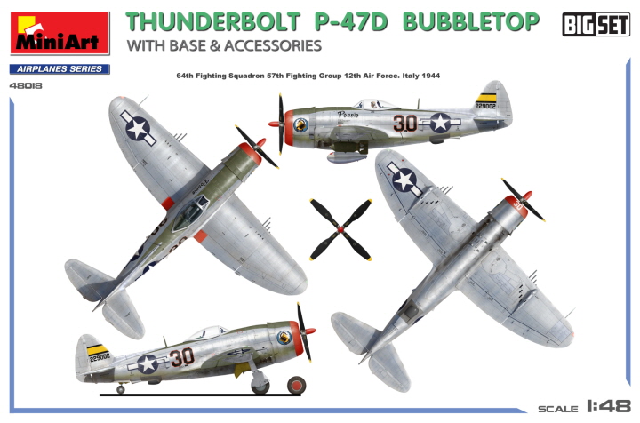 [ܼ] BE48018 [Miniart] BE48018 1/48 Thunderbolt P-47D Bubbletop w/Base & Accessories. Big Set