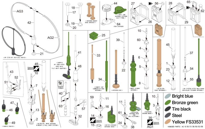[ܼ] BF35371 [AFV CLUB] BF35371 1/35 Military Modern vehicular antenna and antenna mount conversion set