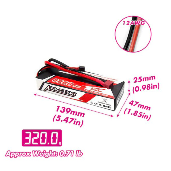 [ܼ] HC8001002XT60 [CNHL] [HC8001002XT60] Racing 8000mAh 7.4V 2S 100C LIPO Battery
