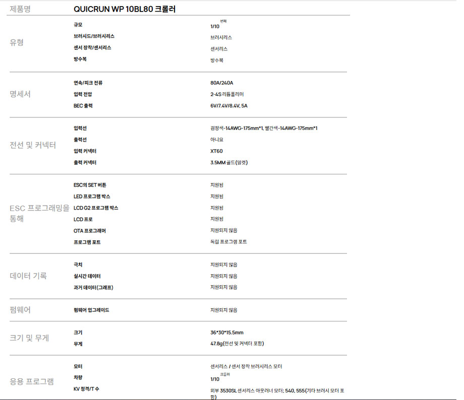 [ܼ] 30108002 [HOBBYWING] (ֽ) QUICRUN WP 10BL80 Crawler80A  귯ø ӱ⣩