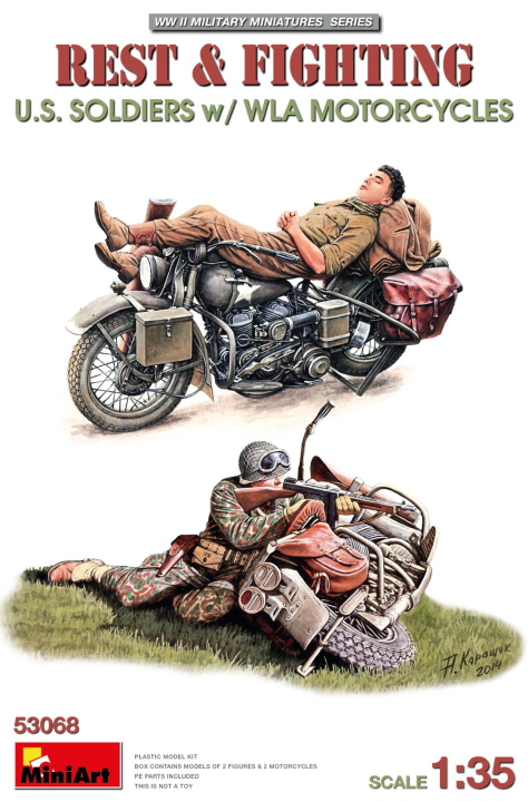 [���ܼ�] BE53068 [Miniart] BE53068 1/35 Rest & Fighting. U.S. Soldiers w/WLA MOTORCYCLES