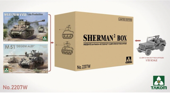 [���ܼ�] BT2207W [Takom] BT2207W 1/35 SHERMAN BOX M4A1(76W) VVSS Late&M51 DEGEM ALEF&US ARMY TRUCK & MP FIGURE