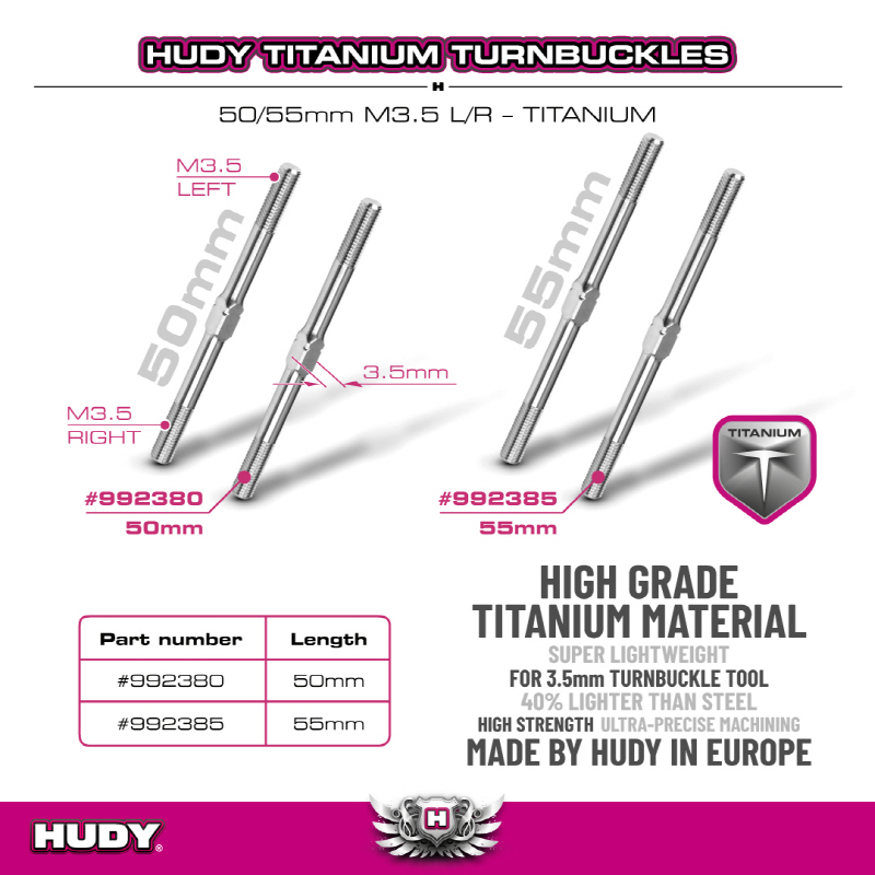 [���ܼ�] 992380 [HUDY] 992380 Titanium Adjustable Turnbuckle 50mm M3.5 L/R (2)