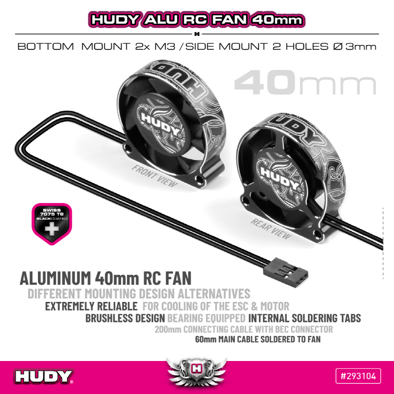 [���ܼ�] 293104 [HUDY] 293104 Alu RC Fan 40mm - Bottom/Side Mount 2 Hole