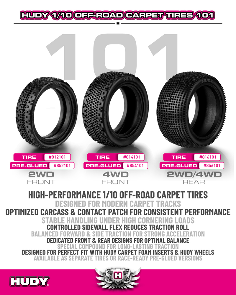 [���ܼ�] 852101 [HUDY] [852101] Carpet Offroad 2WD Tire Pre-glued 1:10 - Front 101 (2) �����Ϸ�