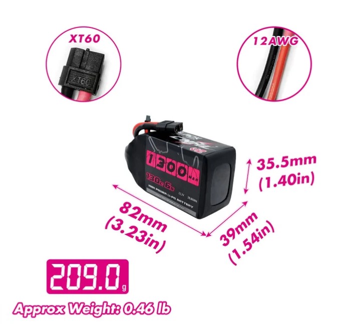 [���ܼ�] S1301306BK [CNHL] Racing 22.2V 6S 1300mAh 130C LIPO Battery (6�� �������͸�/XT60 Ŀ����)